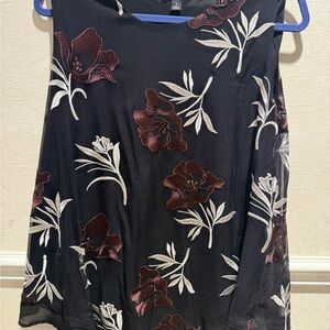 Alfani Black Blouse with Burgundy and White Floral Design